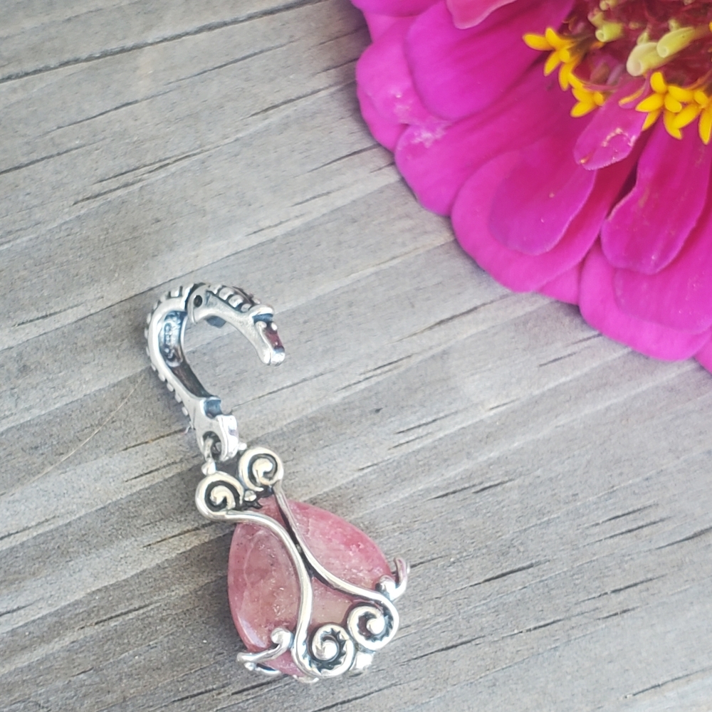 Sterling Silver Pink Rhodonite Reversible Enhancer Pendant - Picture 9 of 11